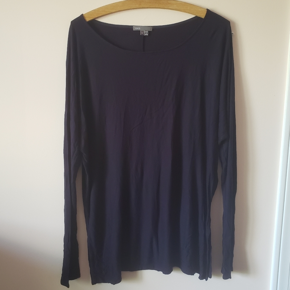 Vince navy side slit long sleeve top
